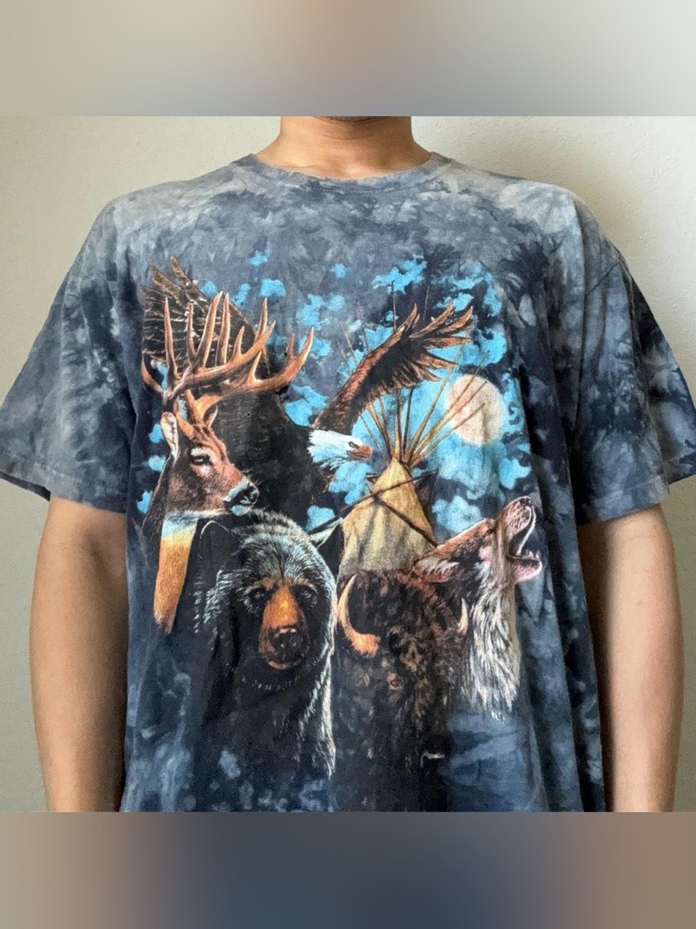 Vintage 1990s Wild Life Reserve AOP Graphics Blue Tee Shirt